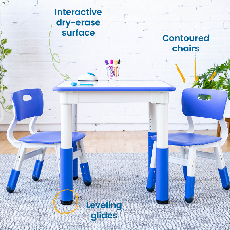 ECR4Kids DryErase Square Activity Table with 2 Chairs, Adjustable